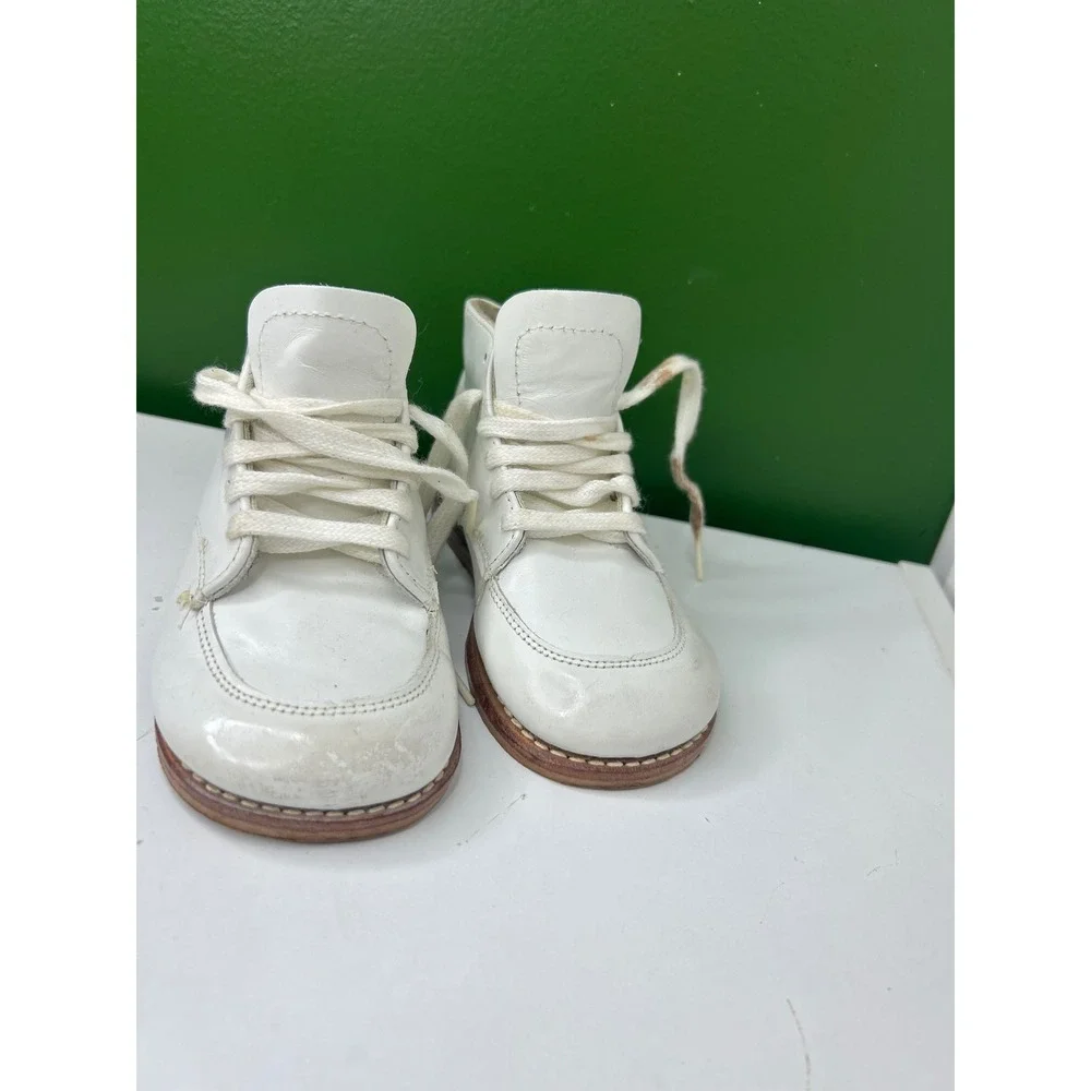 Kinney Kids Vintage White Leather Toddler High Top Walking Shoes 80 40121 USA